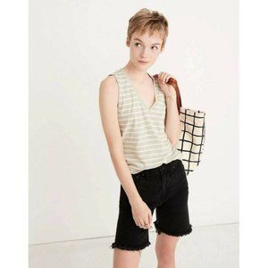 Madewell Sage Green Striped Pocket V-Neck Tank Top
